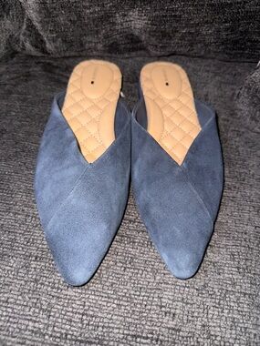 Birdies Midnight Blue Suede Swan Mules Size 8.5